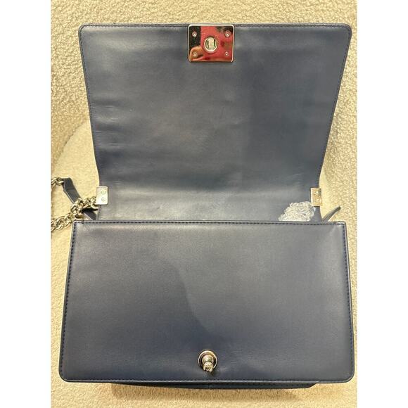 Chanel Boy Bag Medium Perforated Navy Blue Calfskin Leather with Silver Hardware - Picture 2 of 8